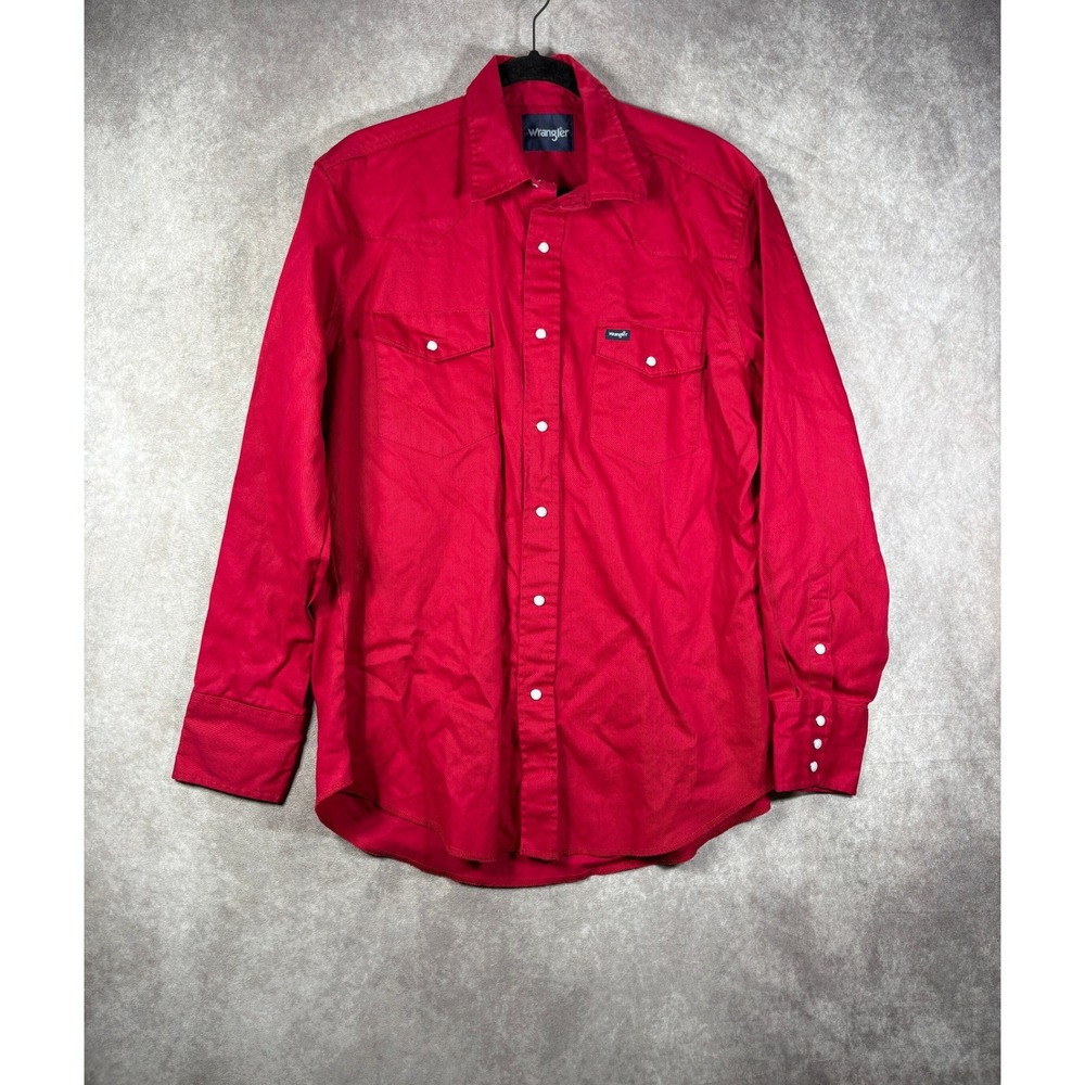 Wrangler Shirt Mens L Red Pearl Snap Western Long Sleeve Cotton Twill Solid Work